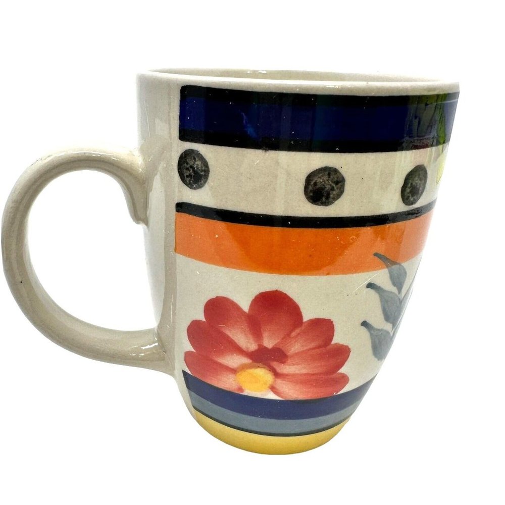 Azul Mug Hand Painted Ceramic Pottery Very Colorful Floral Coffee Tea Cup 10 oz - Picture 2 of 9